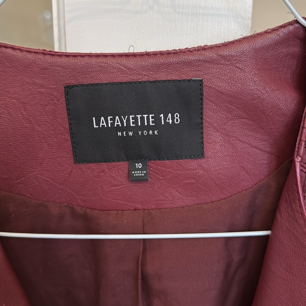 Ladies maroon collared zipper short leather jacket w/two pockets, sleeve zippers - Picture 2 of 11